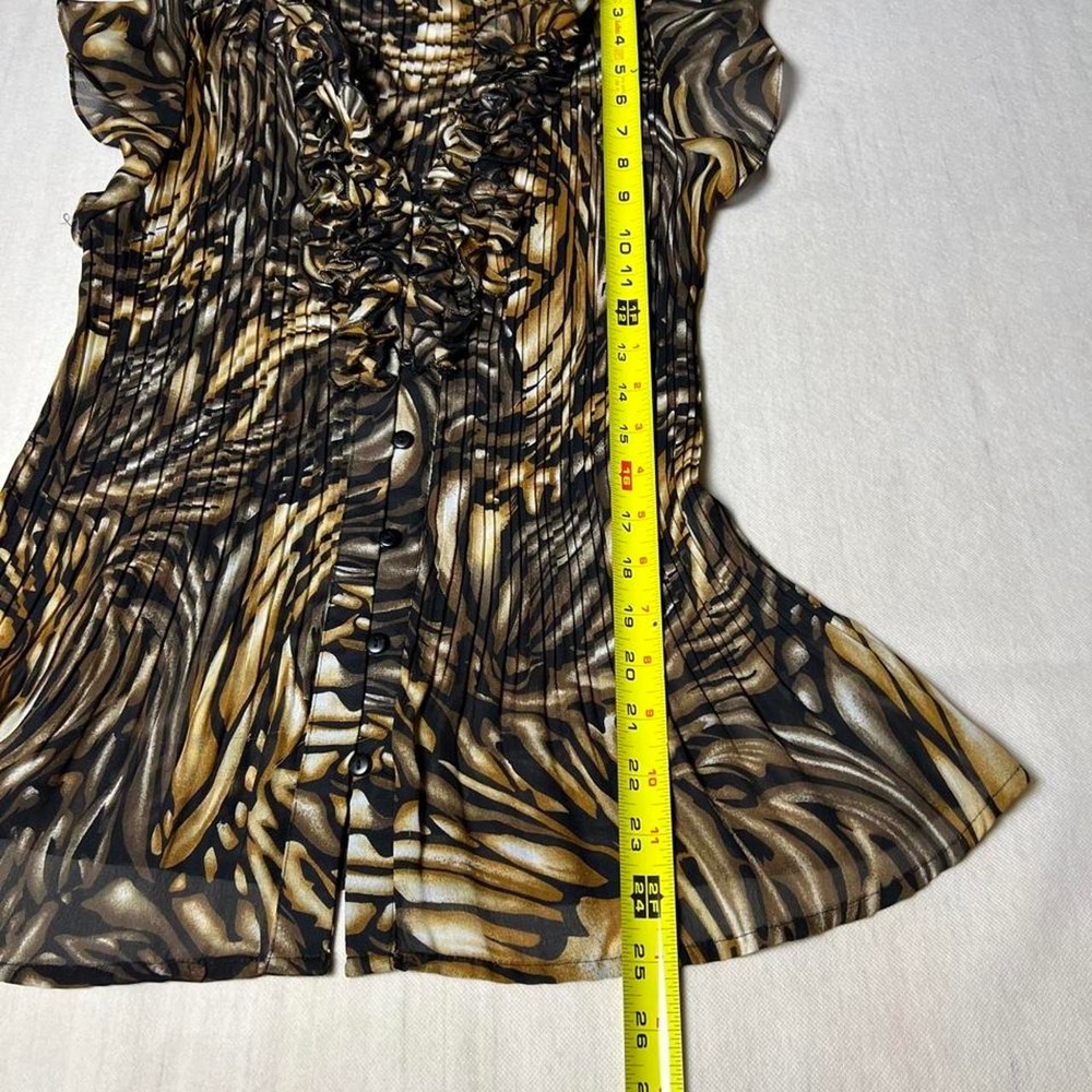 Brown and black abstract swirl blouse with ruffles - Picture 2 of 6